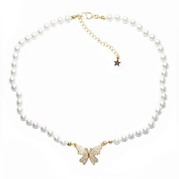NEW Choker pave & gold 🦋 butterfly pearl necklace - Picture 4 of 4